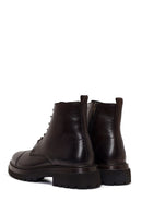 Male Brown Lace-Up Zip Closure Leather Casual Boots | Derimod