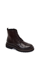 Male Brown Lace-Up Zip Closure Leather Casual Boots | Derimod