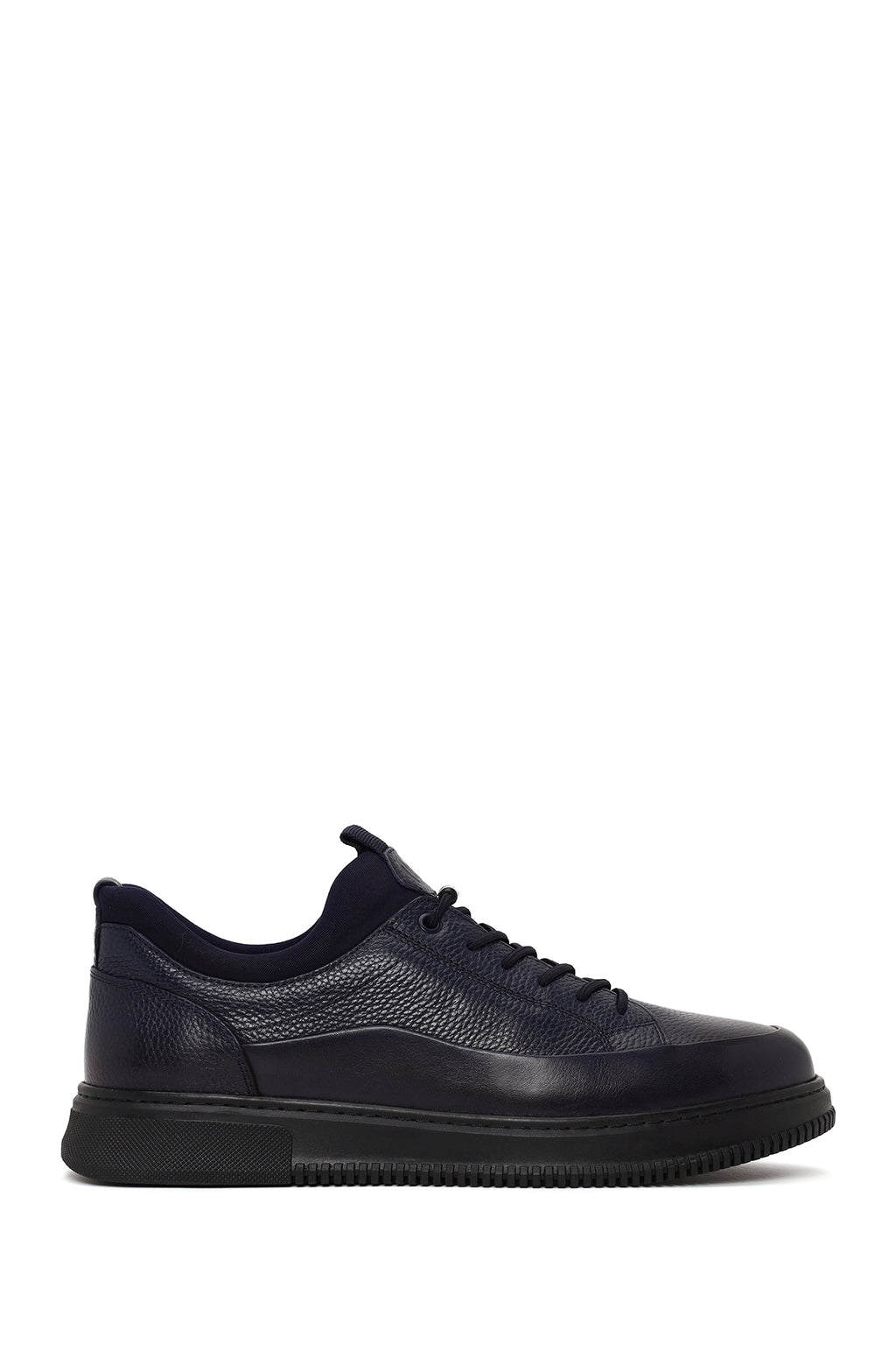 Erkek Lacivert Bağcıklı Deri Sneaker
