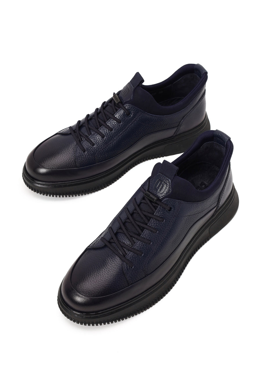 Erkek Lacivert Bağcıklı Deri Sneaker