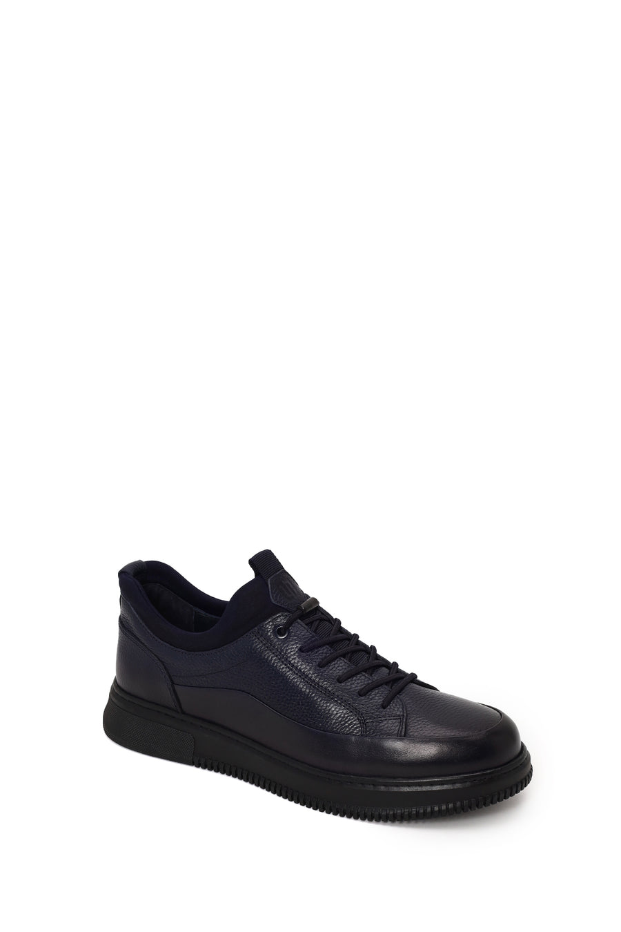 Erkek Lacivert Bağcıklı Deri Sneaker