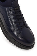 Erkek Lacivert Bağcıklı Deri Sneaker | Derimod
