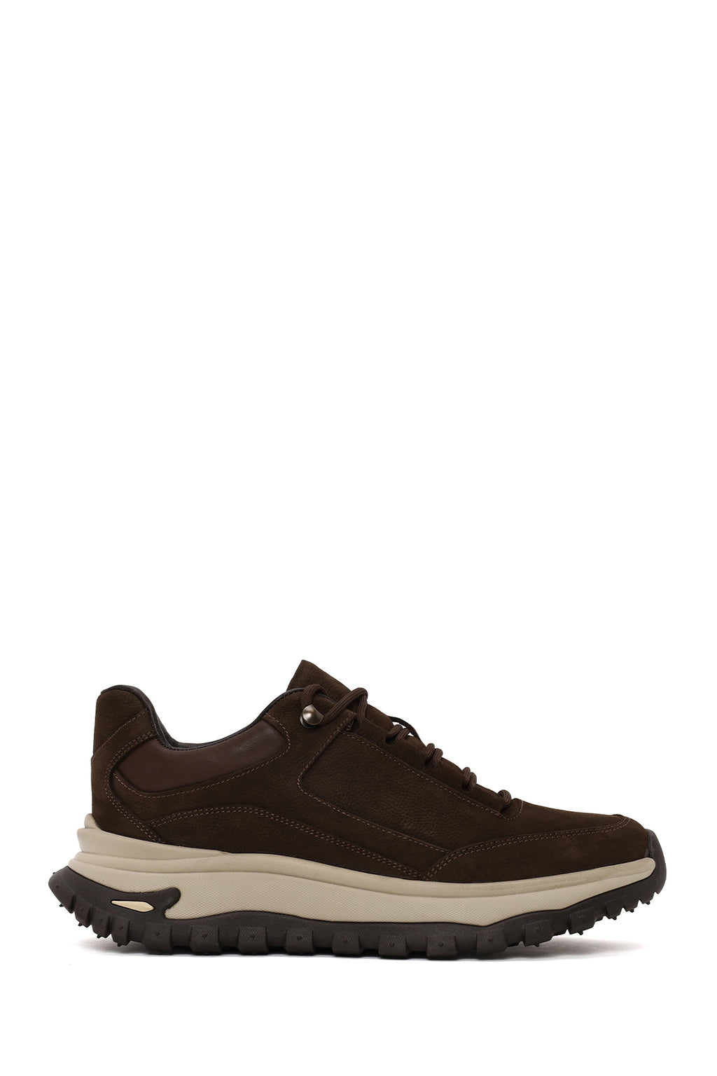 Erkek Kahverengi Bağcıklı Kalın Tabanlı Nubuk Deri Casual Sneaker