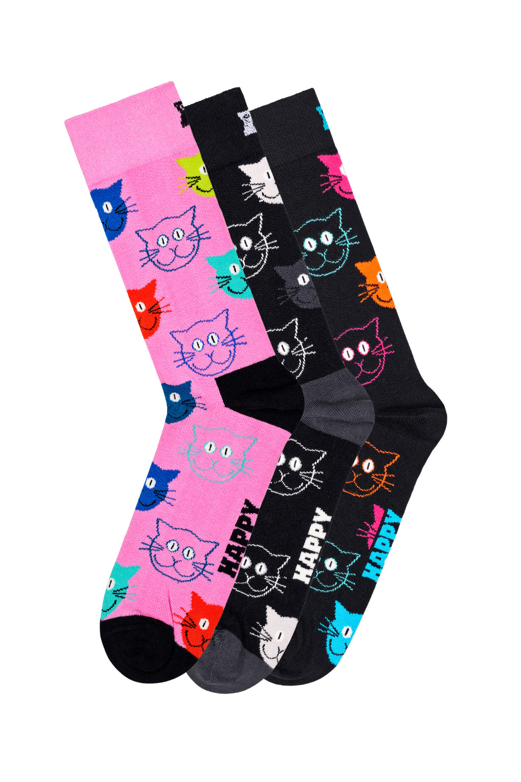 Happy Socks Kadın Çok Renkli Kedi Desenli Pamuklu 3’lü Çorap Seti