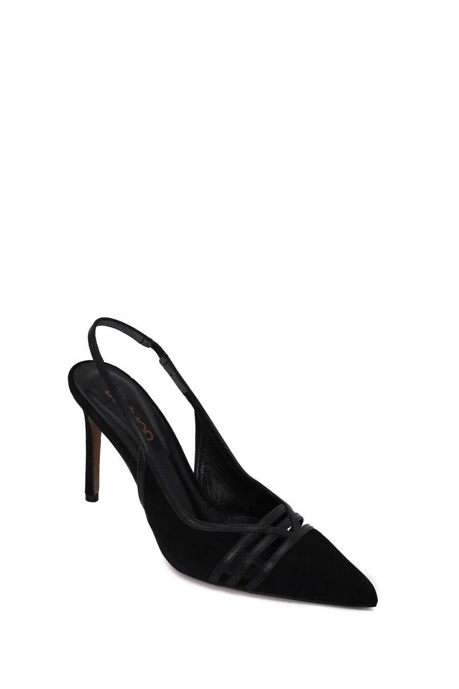Woman Black Slingback Stiletto Suede Shoes