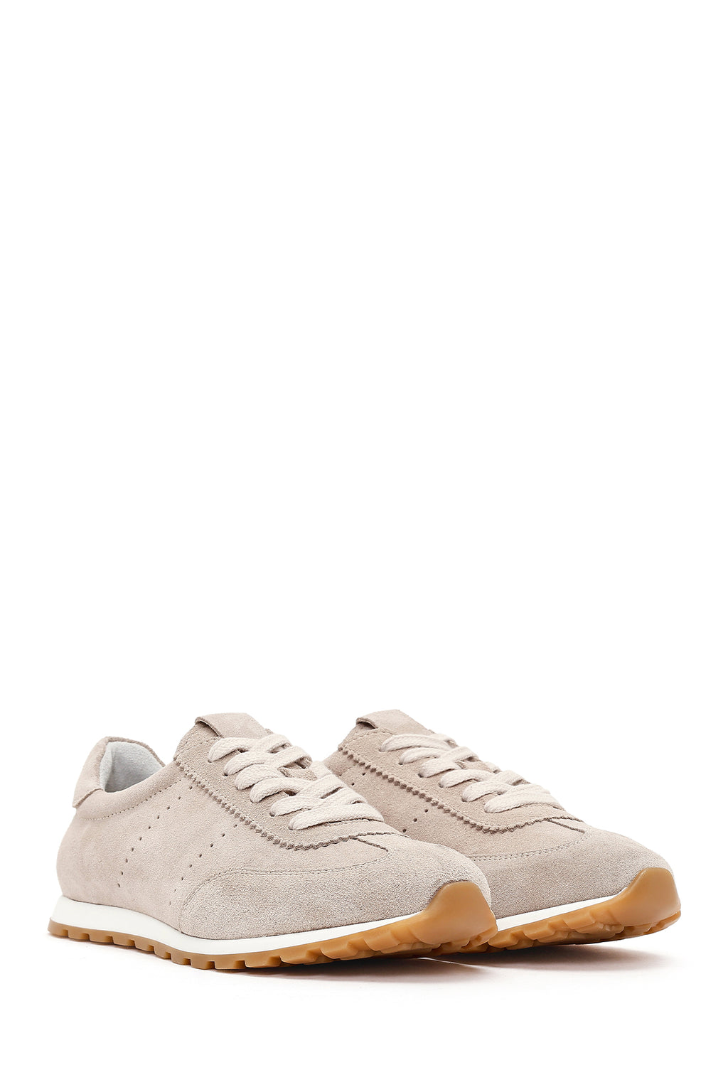 Kadın Bej Bağcıklı Süet Deri Sneaker