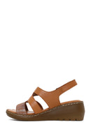 Woman Tan Wedge-Heel Leather Comfort Sandal | Derimod