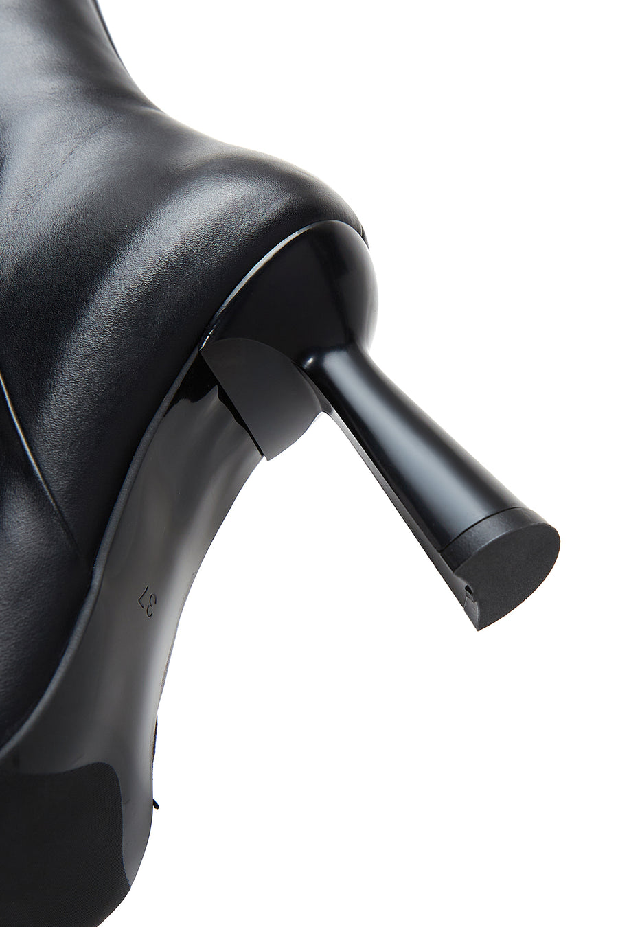 Women's Black Leather Zippered Heeled Boots