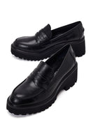 Kadın Siyah Kalın Topuklu Deri Maskülen Loafer | Derimod
