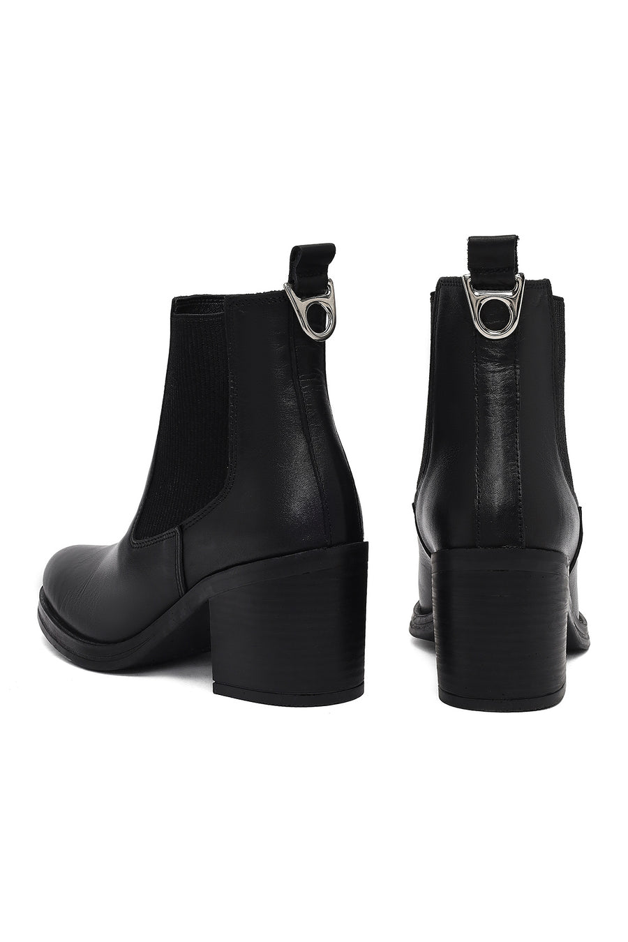 Woman Black Thick-Heeled Leather Cowboy Boots