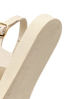 Women's Beige Leather Sandals with Buckle Back | Derimod