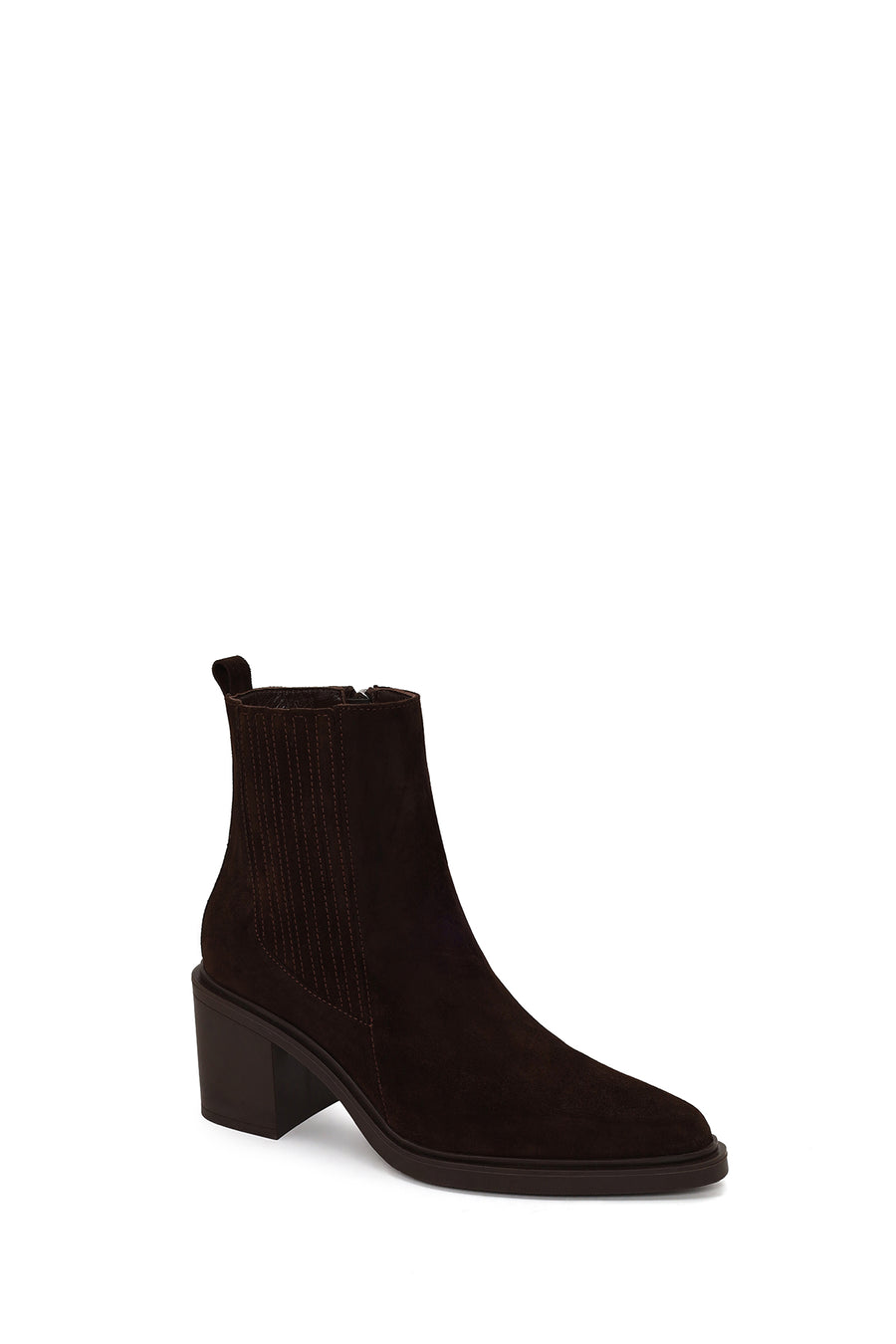 Woman Brown Zip Closure Chunky Heeled Suede Boots