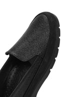 Women's Black Lurex Leather Comfort Loafer | Derimod
