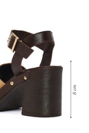 Woman Beige Ankle-Strap Buckled Thick-Heeled Suede Leather Sandals | Derimod