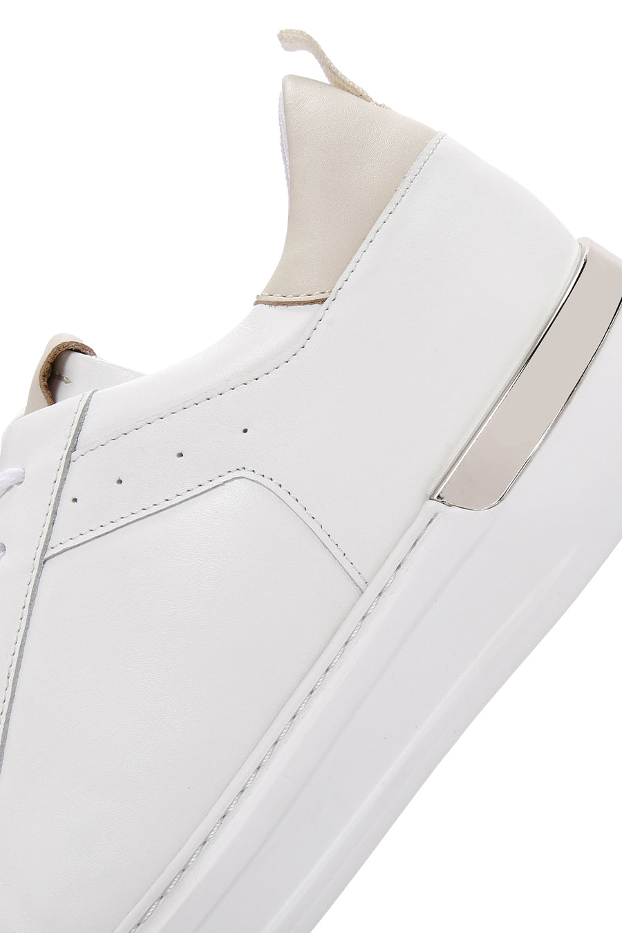 Erkek Beyaz Bağcıklı Deri Sneaker