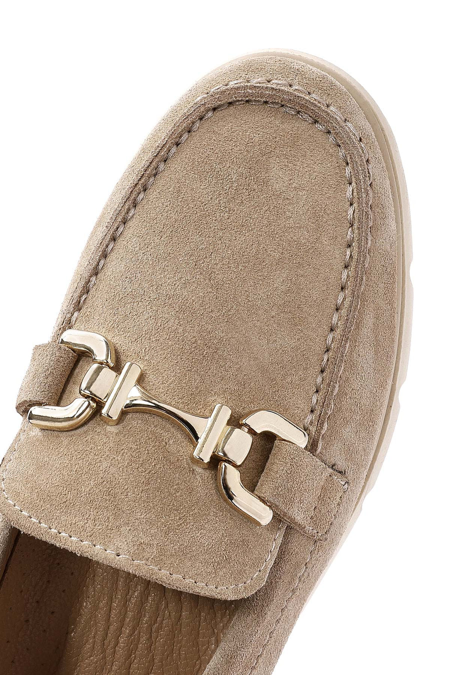 Kadın Bej Toka Detaylı Süet Deri Comfort Loafer