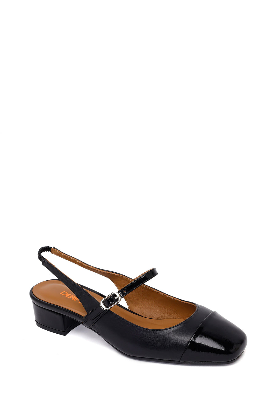 Woman Black Buckled Backless Leather Ballet Flat