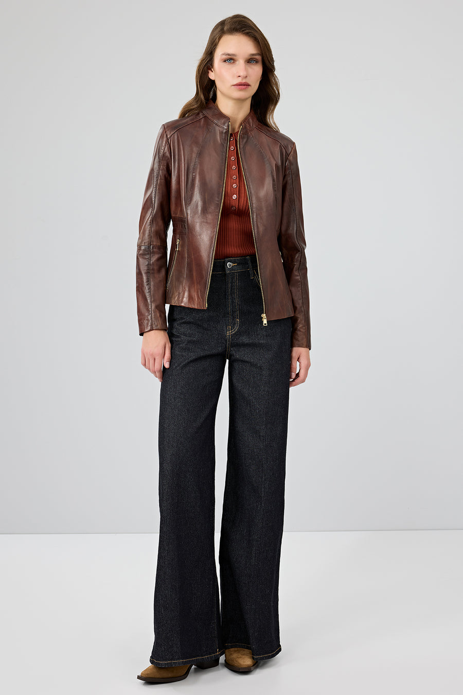 Lydia Women's Brown Short Leather Jacket