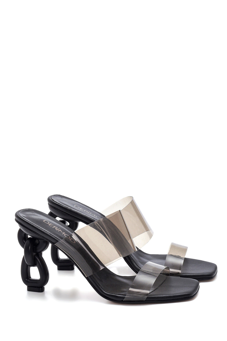 Women's Black Transparent Heeled Slippers