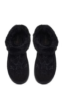 Woman Black Thick-soled Embellished Suede Leather Teddy Slipper | Derimod