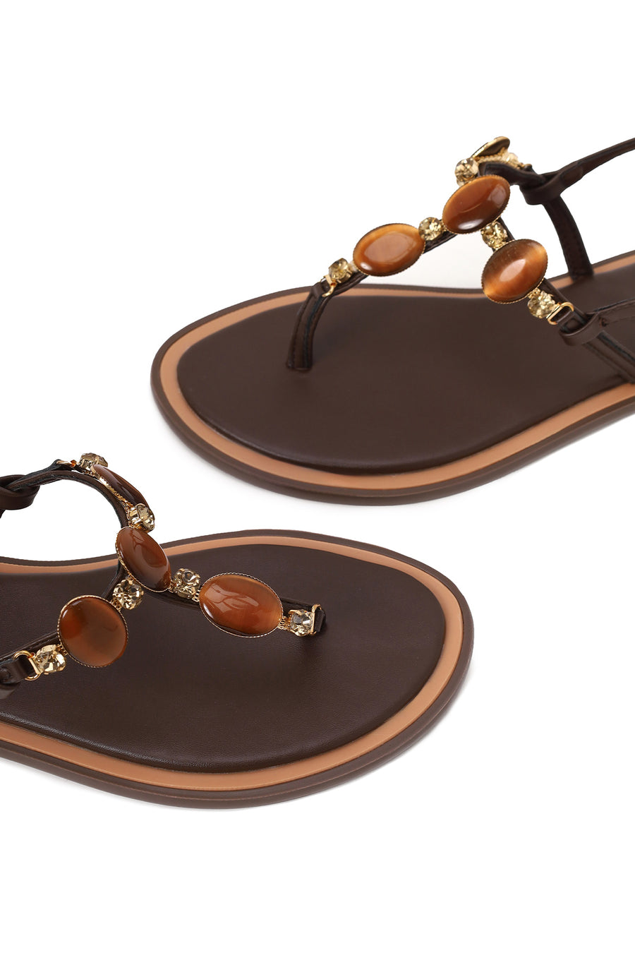 Woman Brown Embellished Toe-Post Sandal