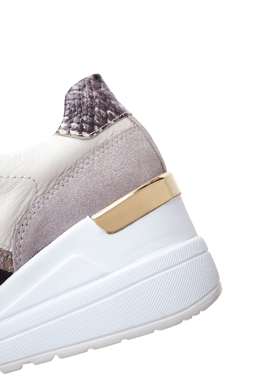 Women's Beige Leather Wedge Heeled Sneaker
