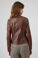 Kylie Women's Brown Mandarin Collar Leather Jacket | Derimod
