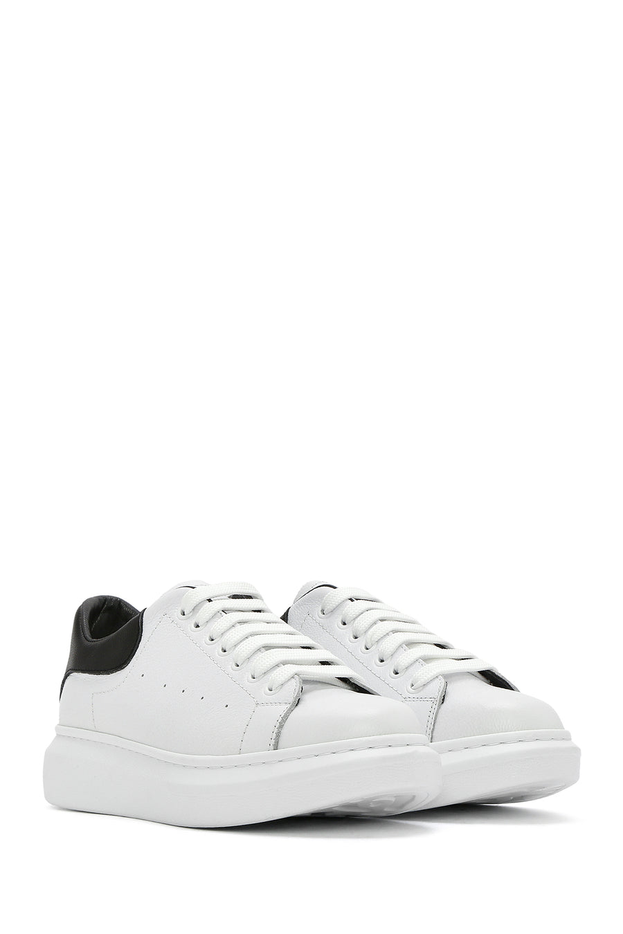 Men's White Lace-up Thick-Sole Leather Sneaker