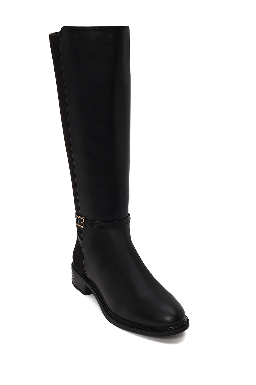 Woman Black Zip Closure Buckle Detailed Boots