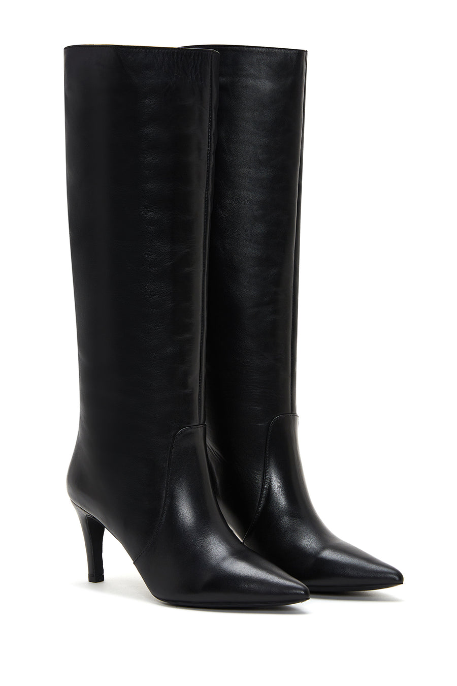 Women's Black Leather Heeled Boots