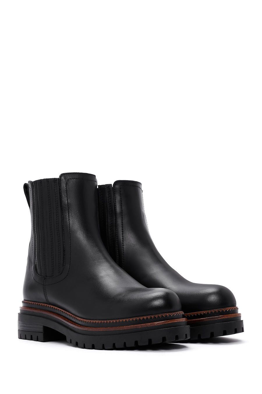 Woman Black Thick Sole Leather Chelsea Boots