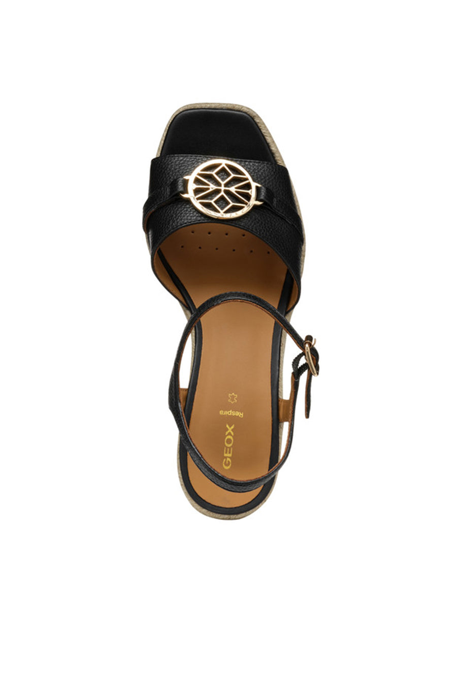 Geox Women Black D Panarea Wedge Heel Leather Sandal