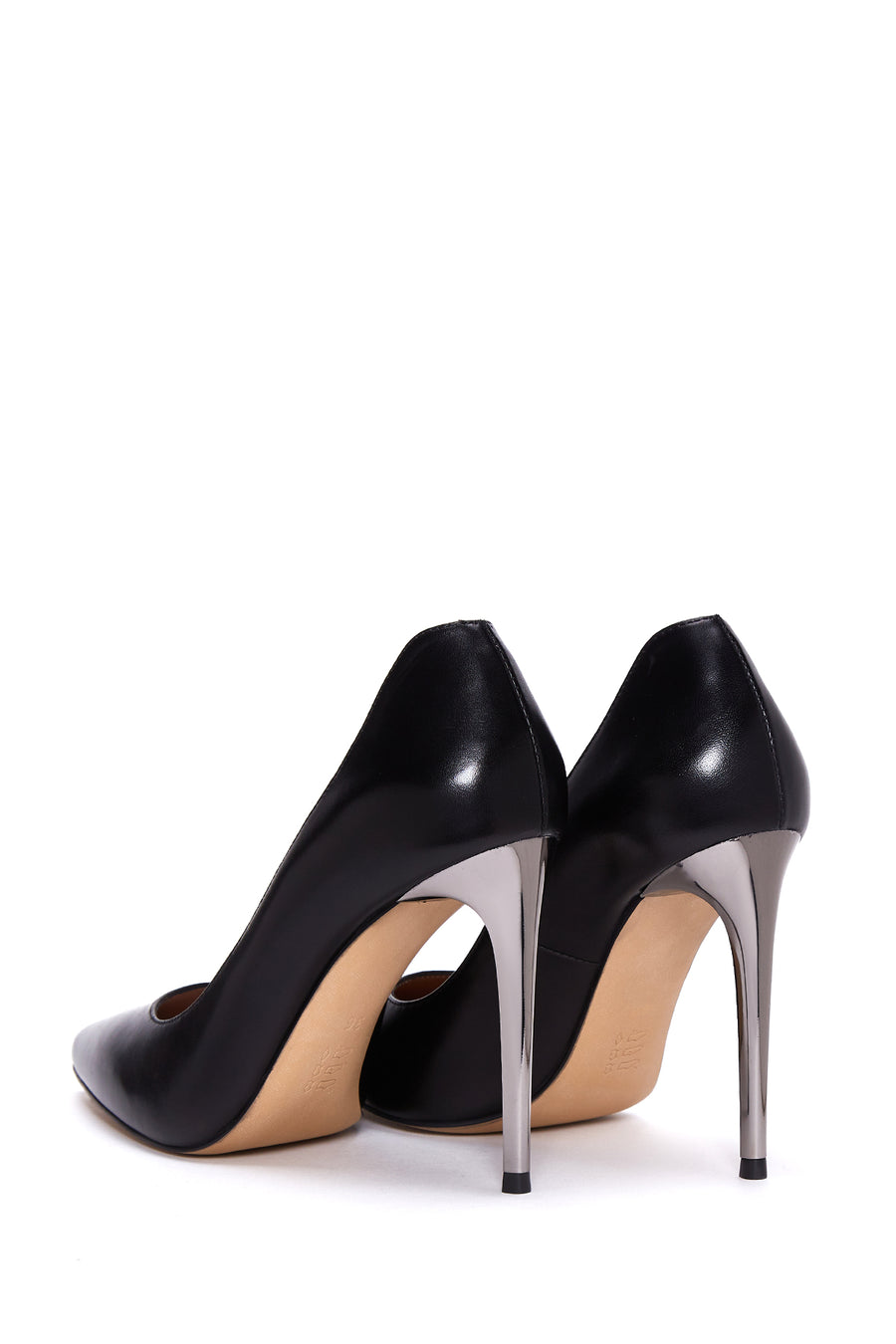 Women's Black Leather Metal Heeled Stiletto