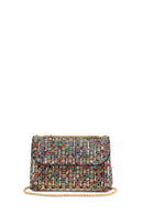 Woman Multicolored Long Chain Strap Rhinestone Evening Shoulder Bag | Derimod