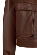 Margot Woman Whiskey Short Collar Fur Leather Jacket | Derimod