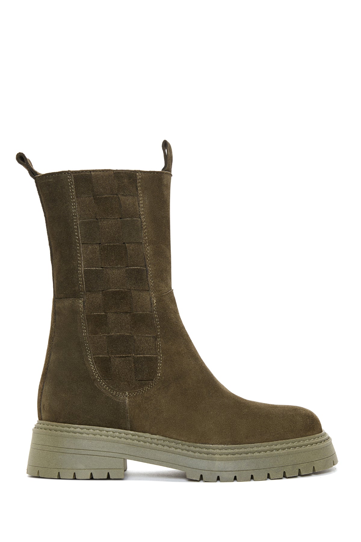 Women's Khaki Suede Leather Zippered Boots 22WFD186910 | Derimod