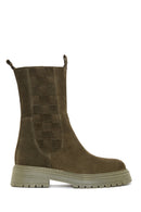 Women's Khaki Suede Leather Zippered Boots | Derimod