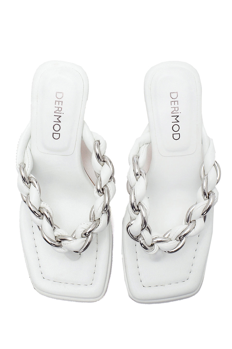 Women's White Braided Flip Flops Heeled Slippers