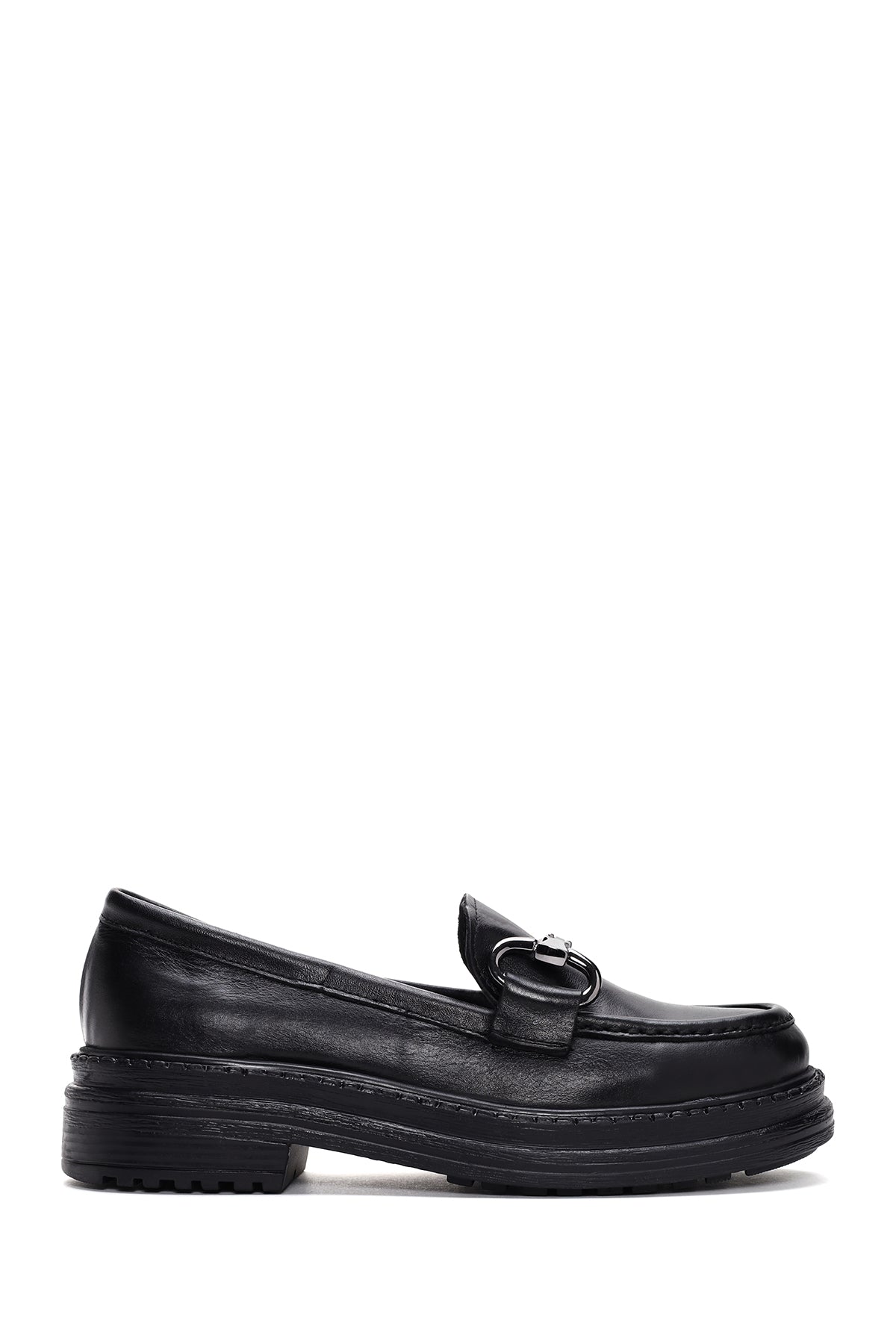 Women's Black Leather Buckle Loafer 23SFD180718 | Derimod