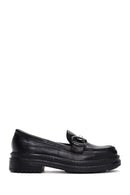 Women's Black Leather Buckle Loafer | Derimod