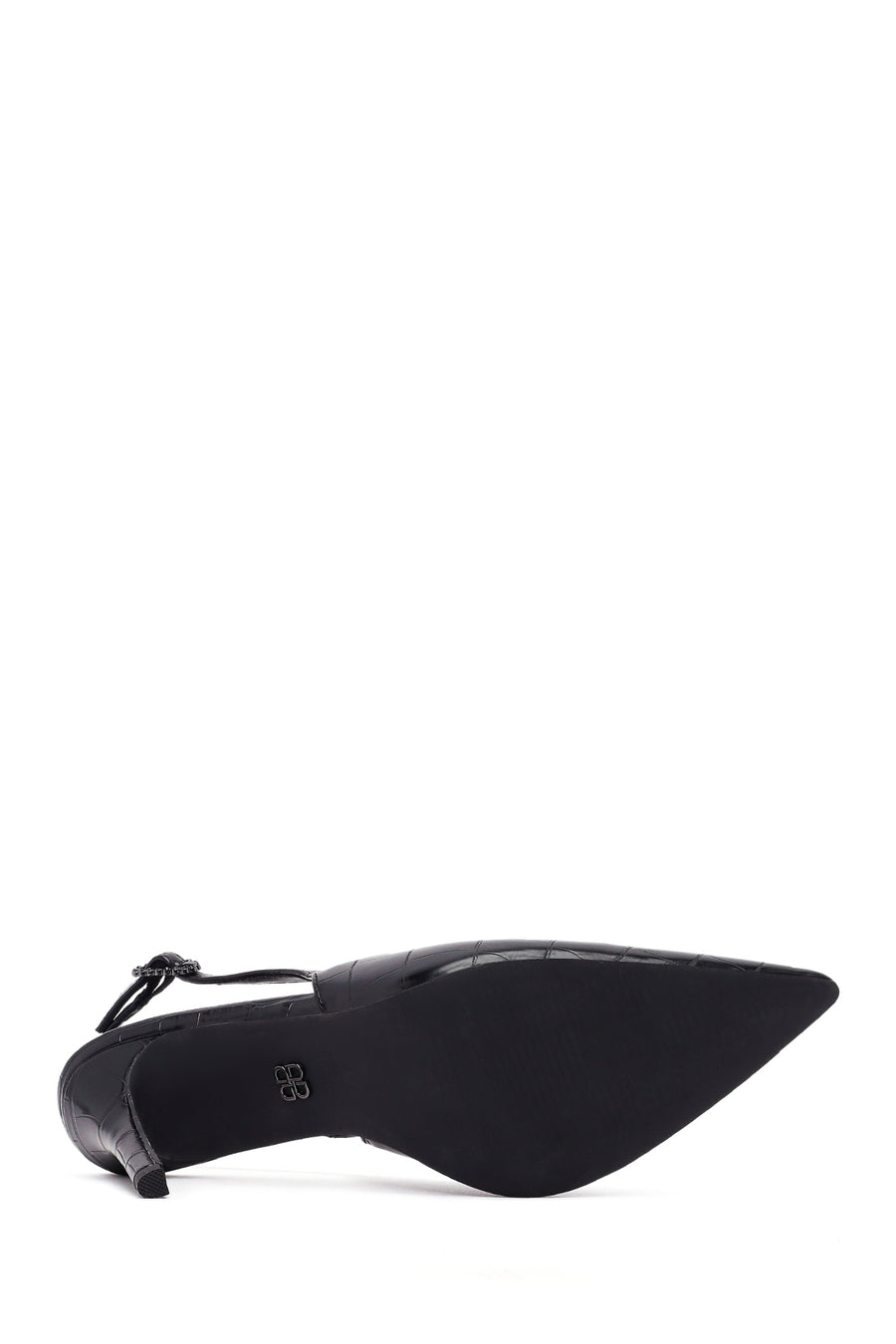 Woman Black Crocodile-Embossed Open-Back Stiletto High Heel