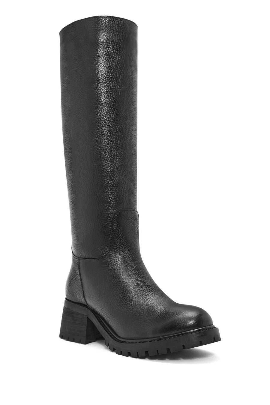 Women's Black Thick Heel Leather Boots