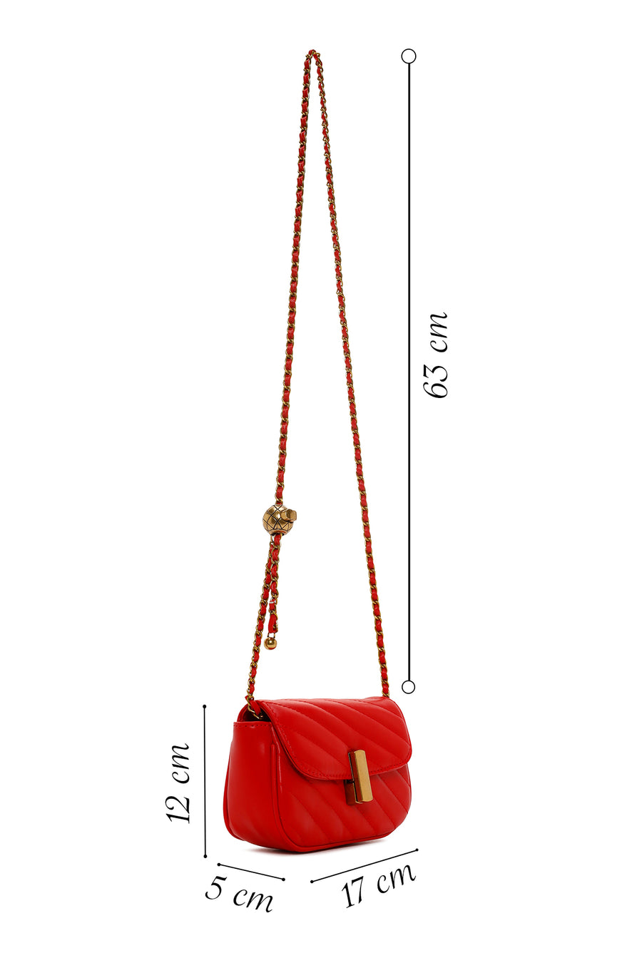 Women's Red Long Strap Quilted Crossbody Bag