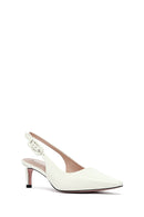 Women's Cream Slingback Low Thin Heel Leather Shoes | Derimod