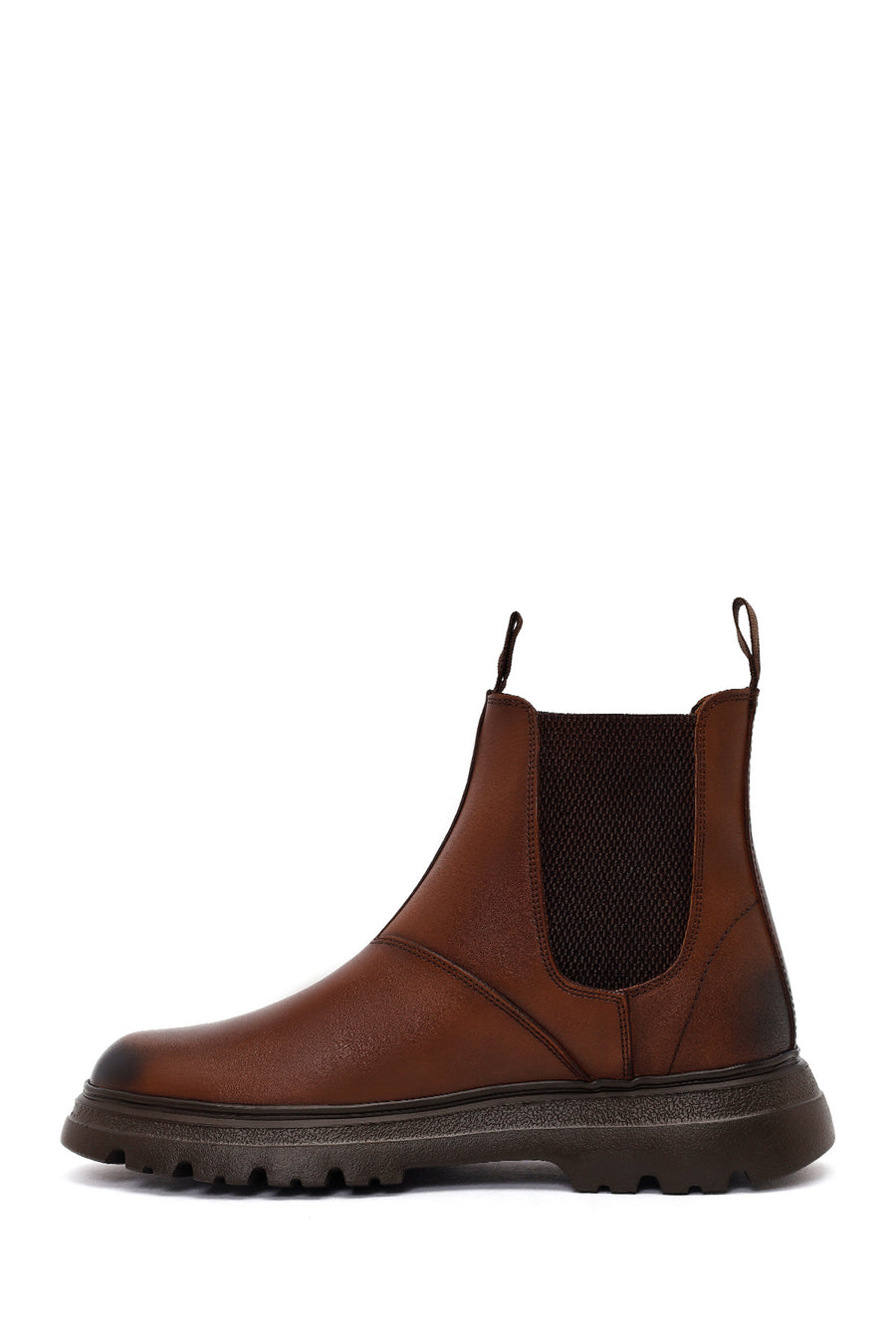 Male Tan Chunky-Soled Leather Chelsea Boots