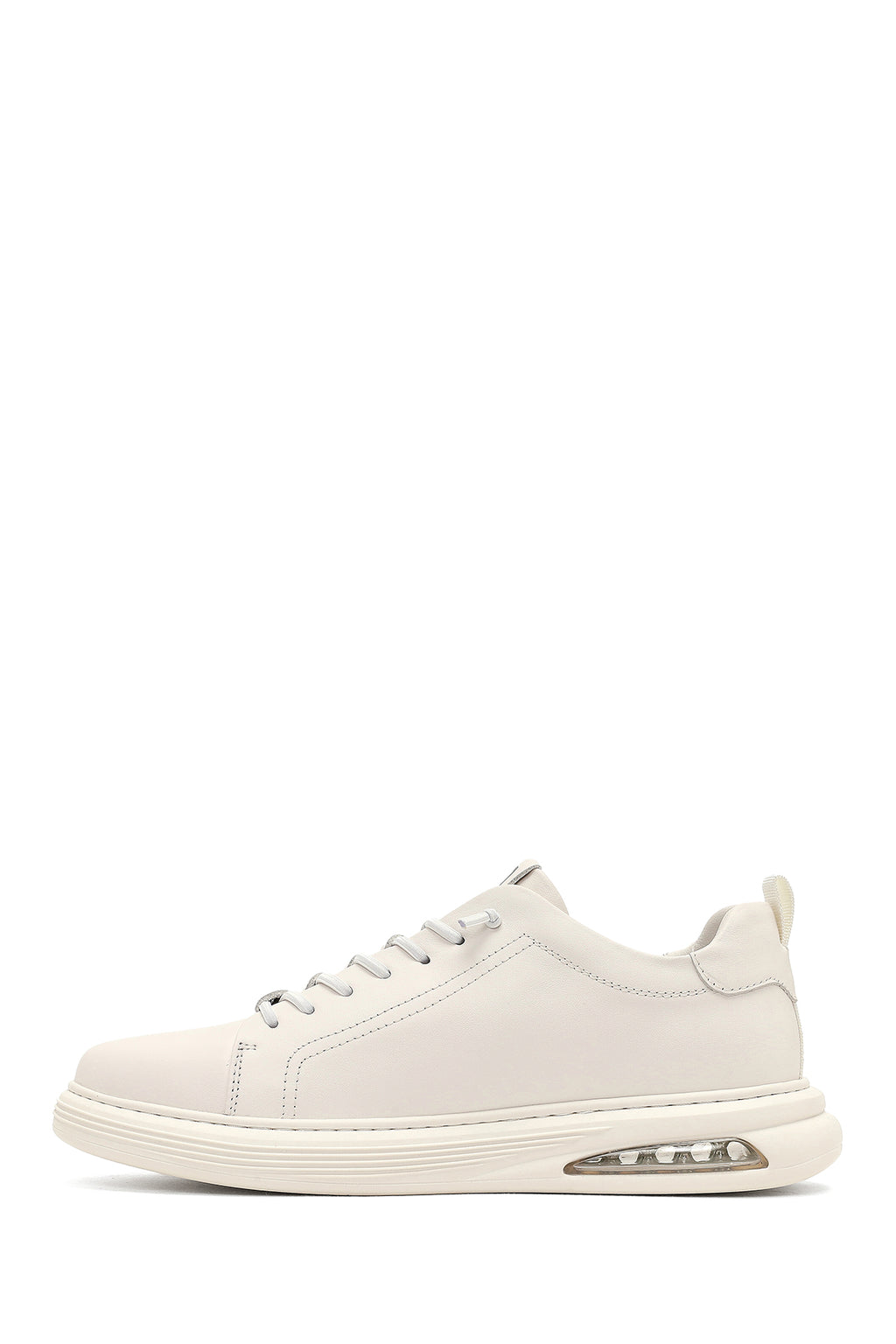 Erkek Beyaz Bağcıklı Deri Sneaker