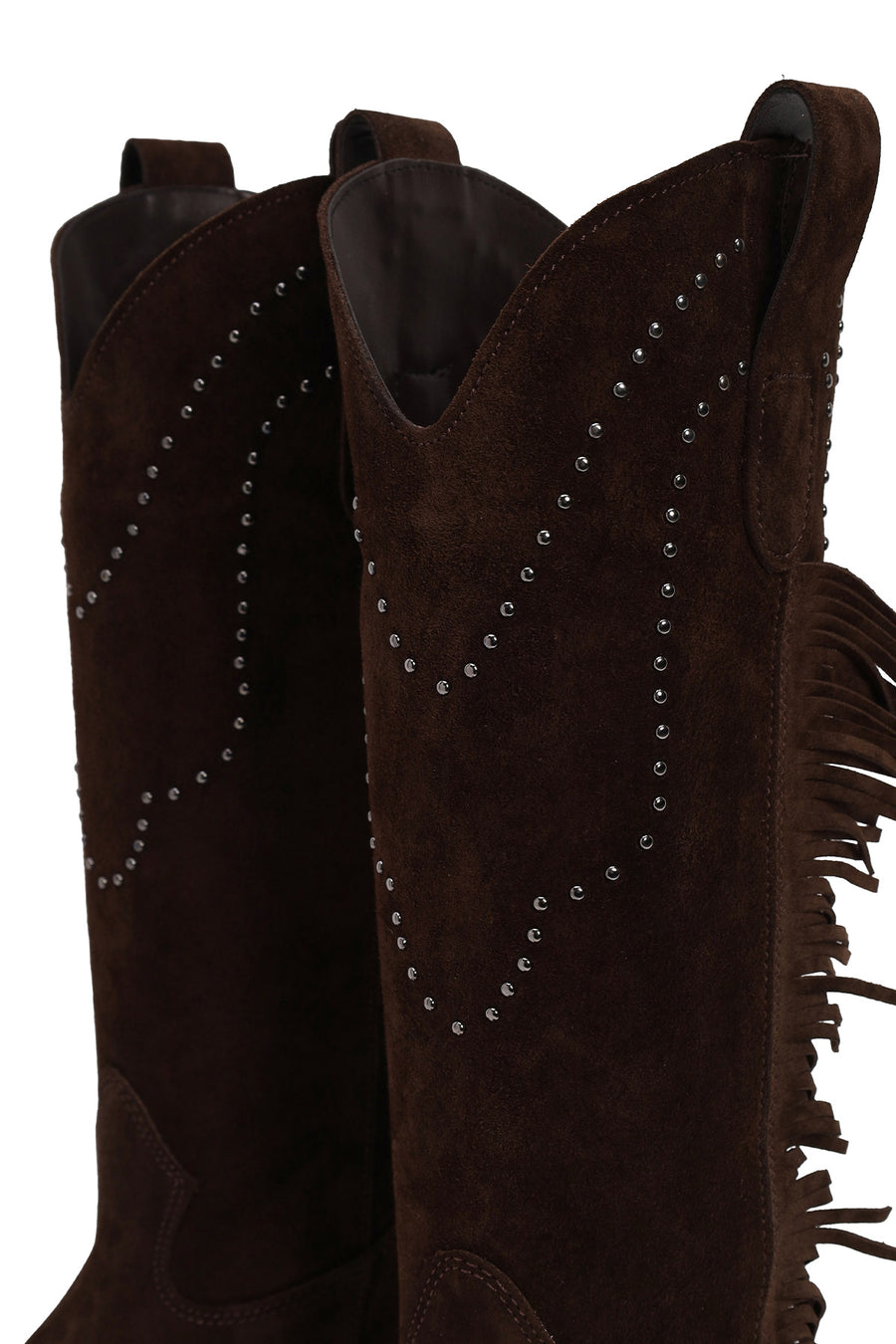 Woman Brown Tassel Chunky-Heeled Suede Leather Cowboy Boots