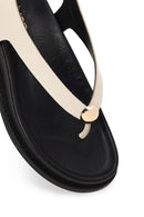 Woman Cream Back Buckled Toe-Post Leather Sandal | Derimod