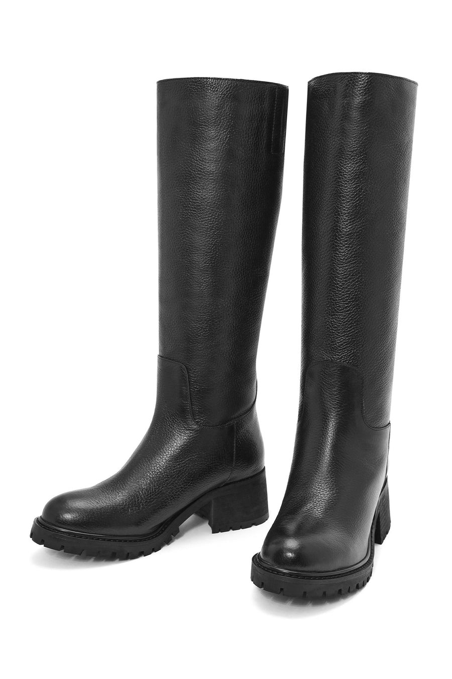 Women's Black Thick Heel Leather Boots