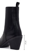 Woman Black Chunky-Heeled Leather Chelsea Boots | Derimod